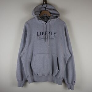 Vintage Liberty University Champion Reverse Weave Hoodie Gray Large 24.5x27.5